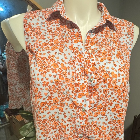 Floral Sleeveless Button-Up Top - Orange - Picture 2 of 8